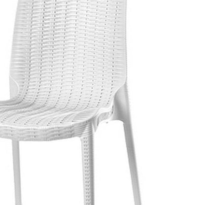 Set of Four White Heavy Duty Plastic Outdoor Stacking Dining Chairs HomeRoots