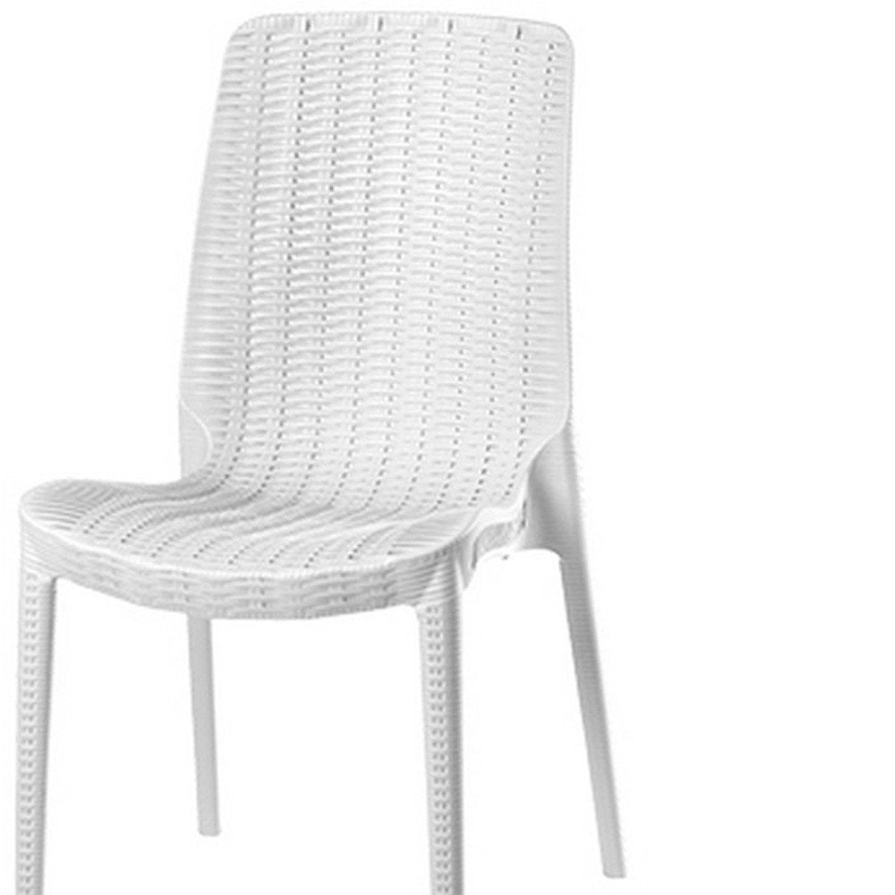 Set of Four White Heavy Duty Plastic Outdoor Stacking Dining Chairs HomeRoots
