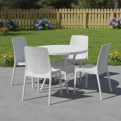 Set of Four White Heavy Duty Plastic Outdoor Stacking Dining Chairs HomeRoots