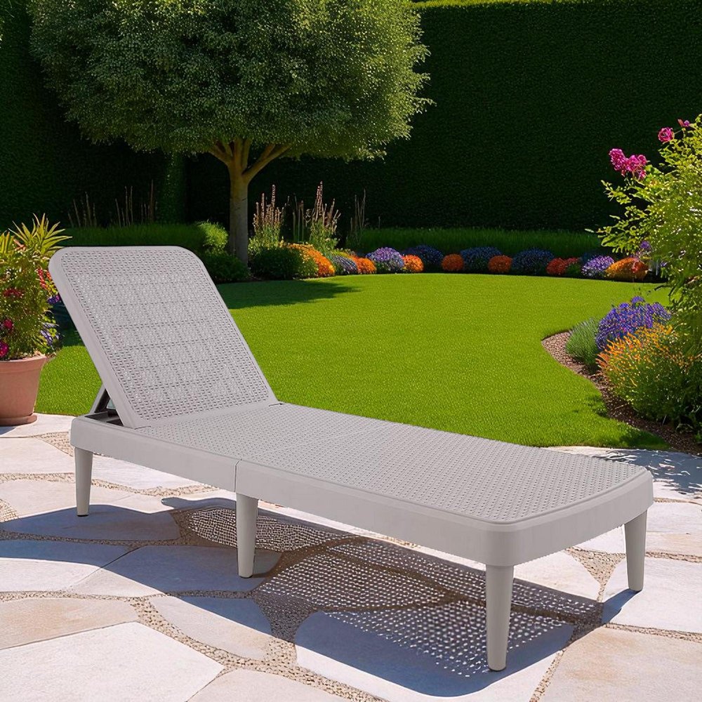 75" Taupe Heavy Duty Plastic Outdoor Stacking Chaise Lounge — view 7