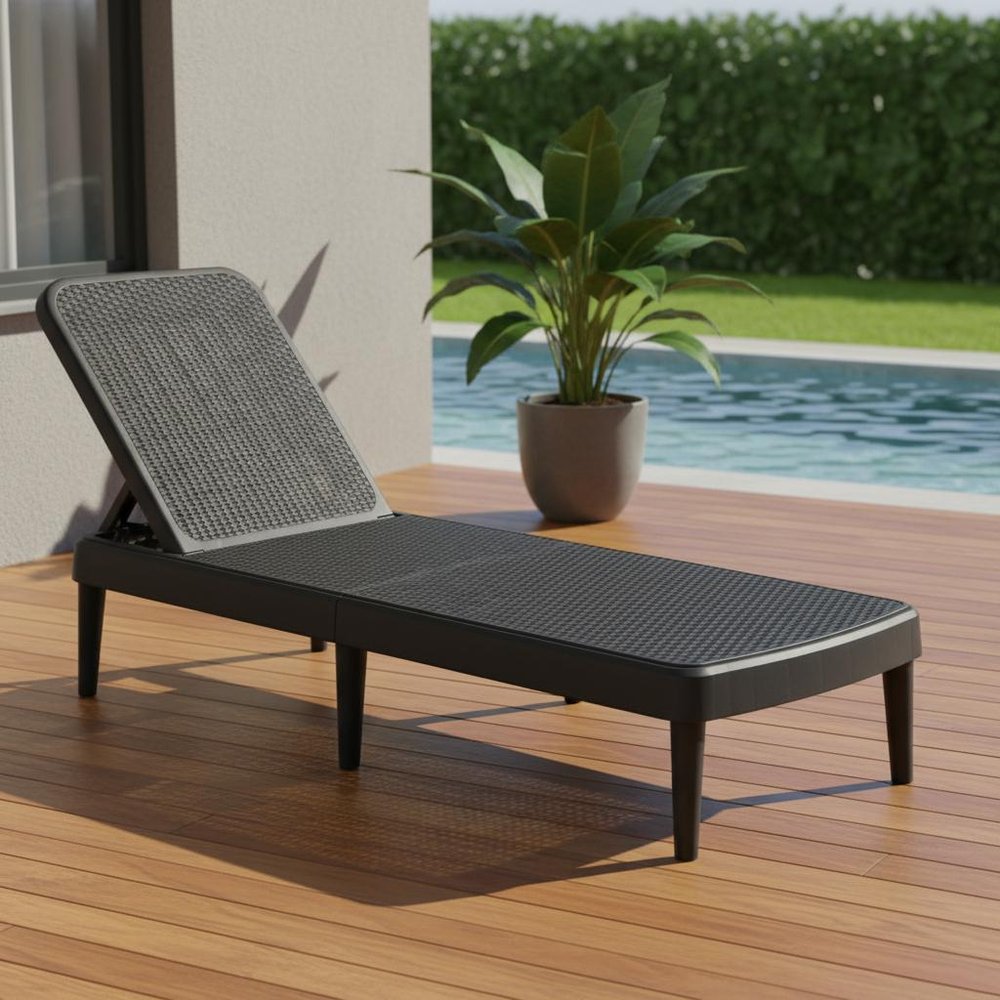 75" Black Heavy Duty Plastic Outdoor Stacking Chaise Lounge — view 7