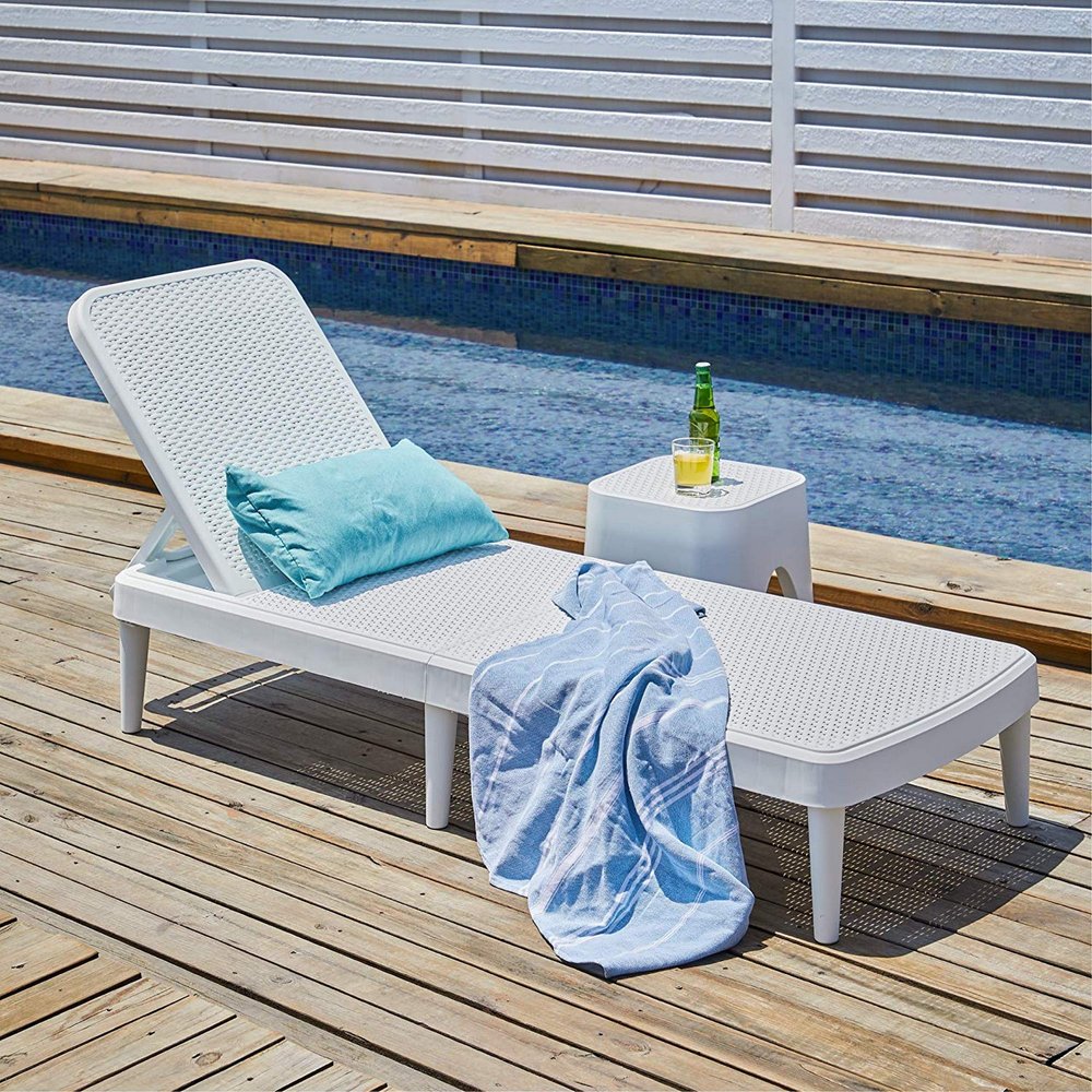 75" White Heavy Duty Plastic Outdoor Stacking Chaise Lounge HomeRoots