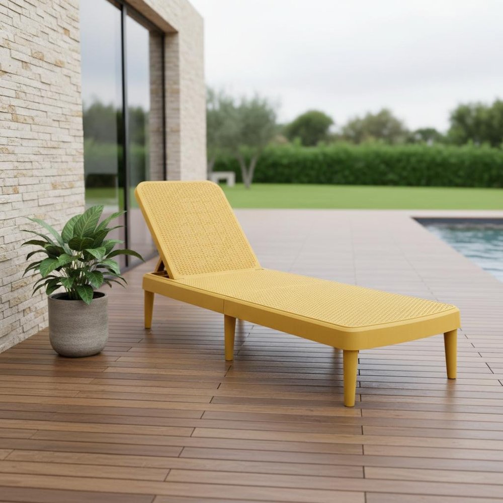 75" Gold Heavy Duty Plastic Outdoor Stacking Chaise Lounge — view 8