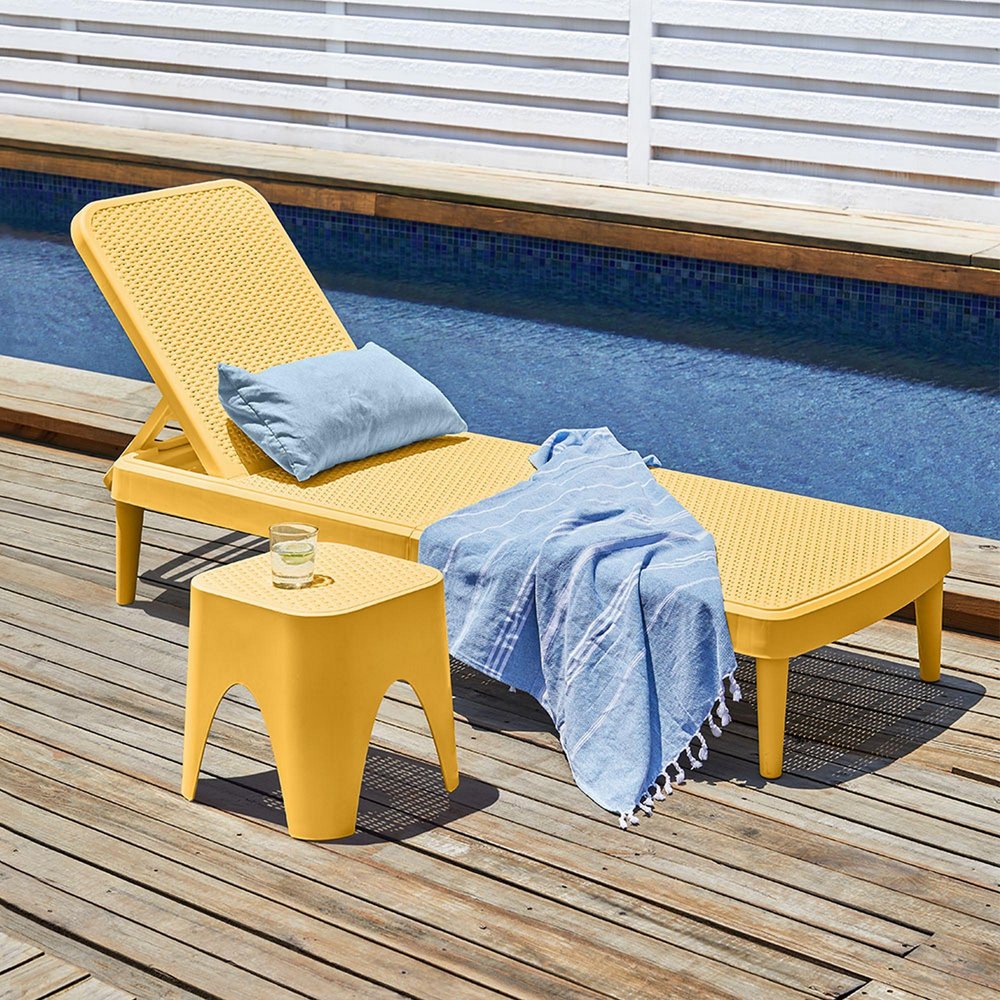 75" Gold Heavy Duty Plastic Outdoor Stacking Chaise Lounge — view 4