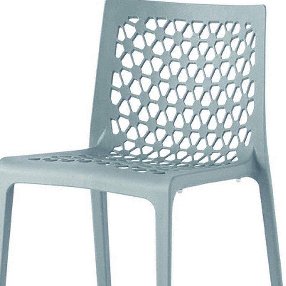 Set of Two Baby Blue Heavy Duty Plastic Outdoor Stacking Dining Chairs — view 7