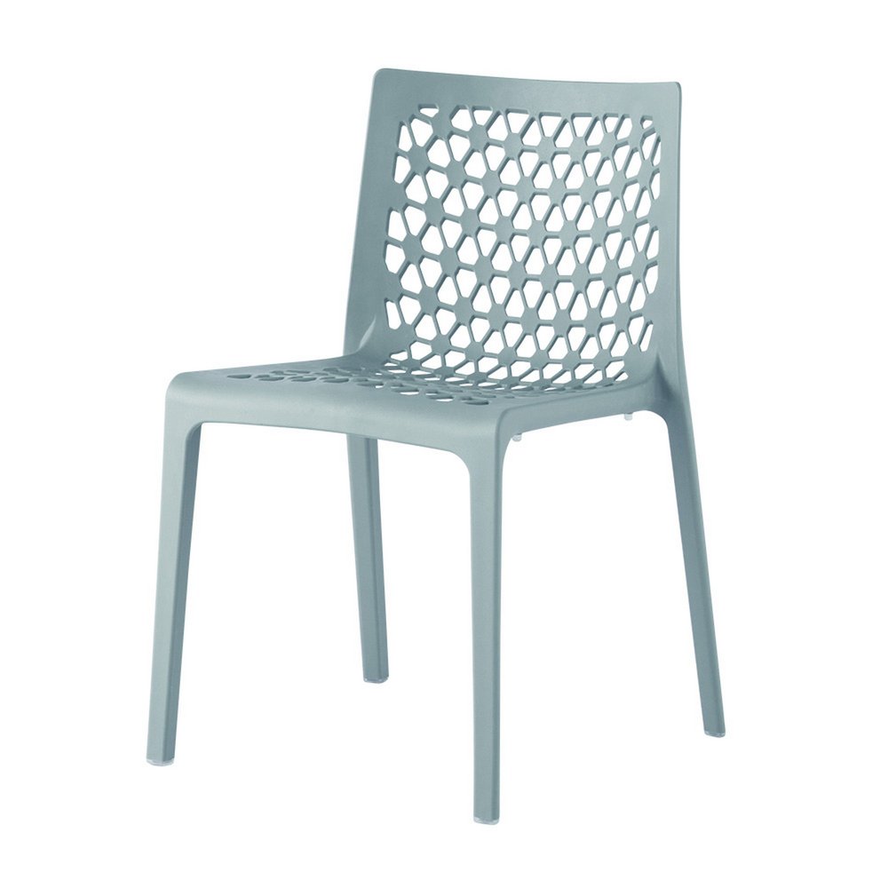 Set of Two Baby Blue Heavy Duty Plastic Outdoor Stacking Dining Chairs — view 2