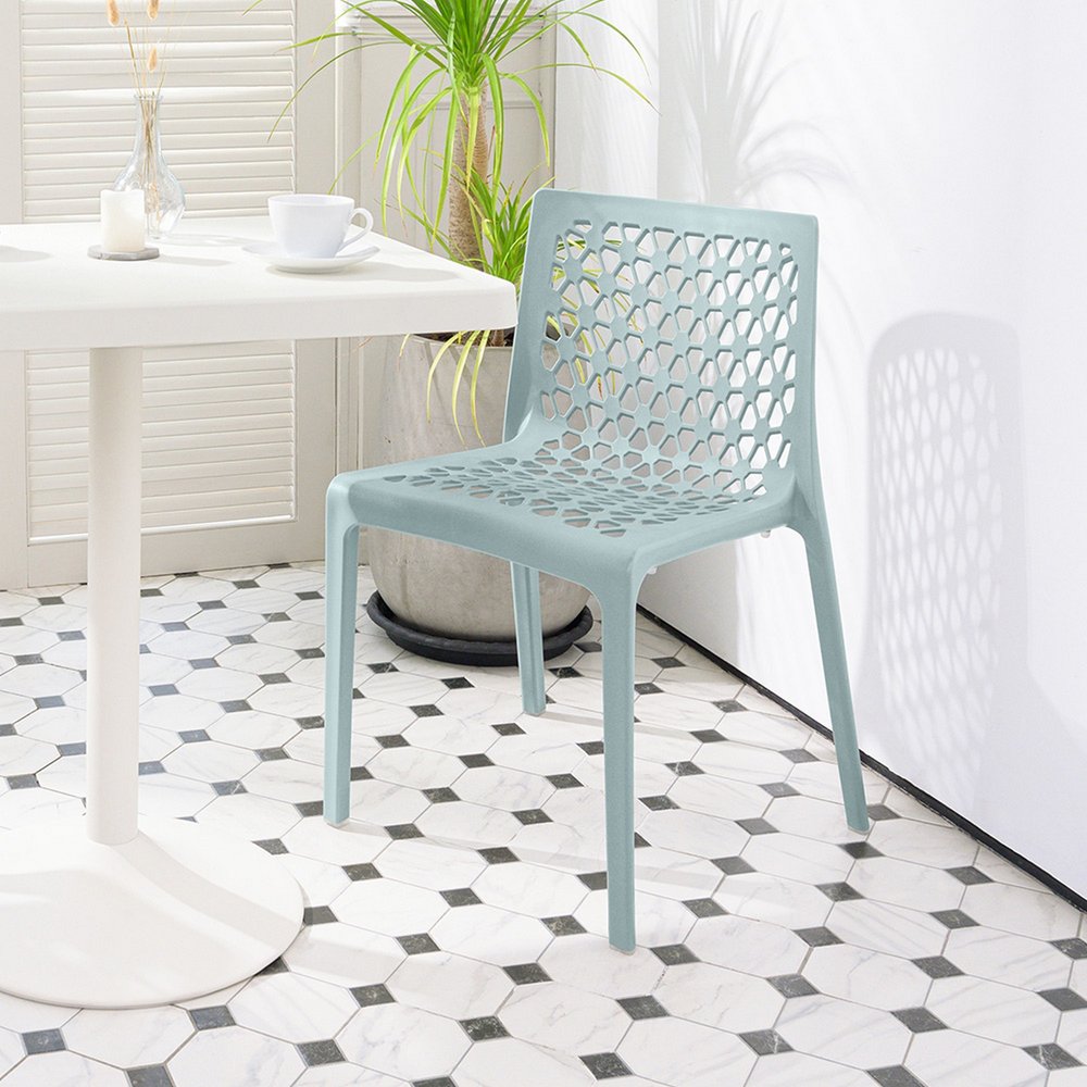 Set of Two Baby Blue Heavy Duty Plastic Outdoor Stacking Dining Chairs HomeRoots