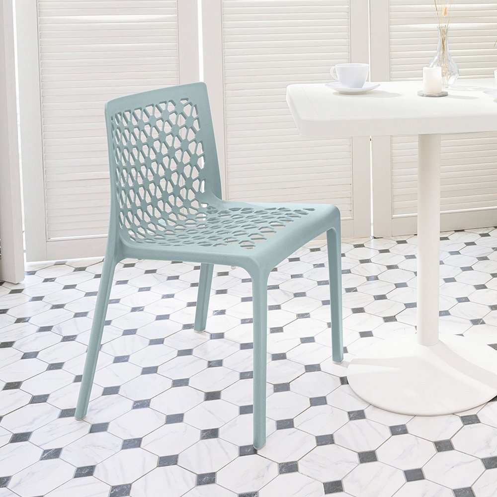 Set of Two Baby Blue Heavy Duty Plastic Outdoor Stacking Dining Chairs HomeRoots