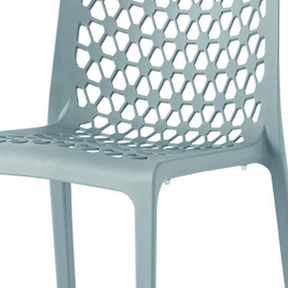 Set of Two Baby Blue Heavy Duty Plastic Outdoor Stacking Dining Chairs — view 6