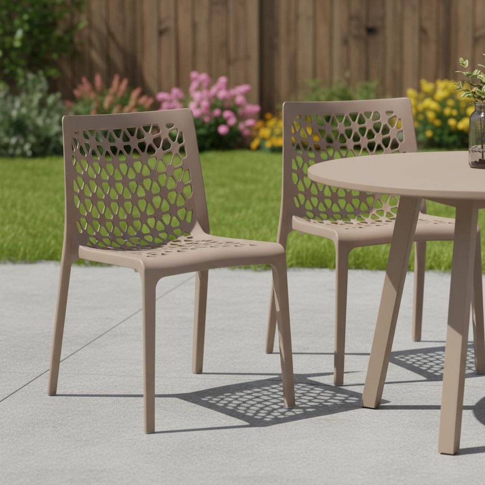 Set of Two Gray Heavy Duty Plastic Outdoor Stacking Dining Chairs HomeRoots