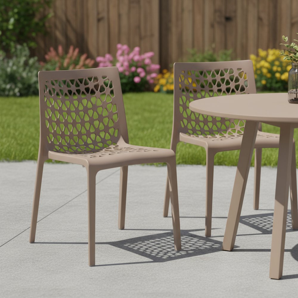 Set of Two Gray Heavy Duty Plastic Outdoor Stacking Dining Chairs HomeRoots