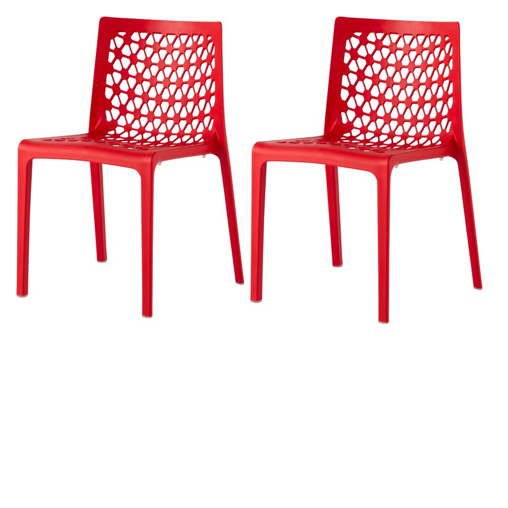 Set of Two Red Heavy Duty Plastic Outdoor Stacking Dining Chairs HomeRoots