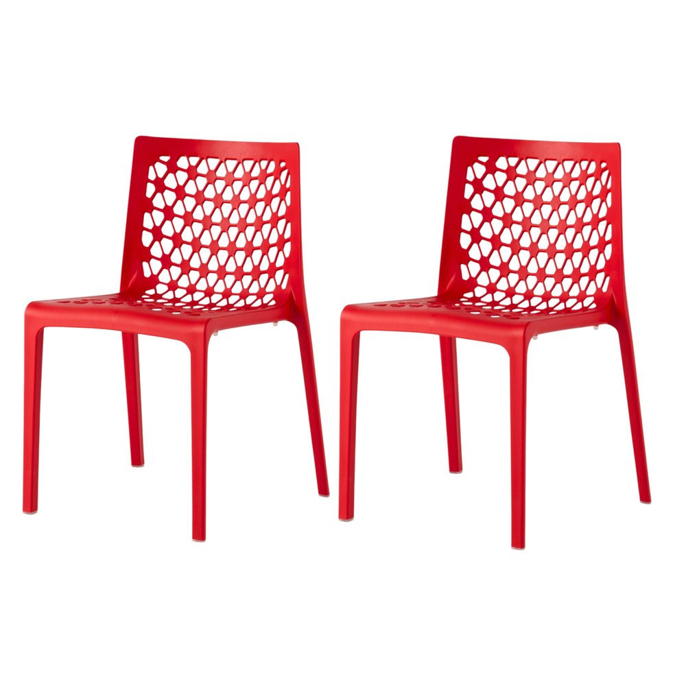 Set of Two Red Heavy Duty Plastic Outdoor Stacking Dining Chairs HomeRoots