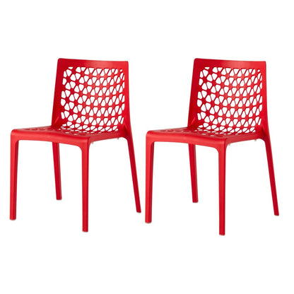 Set of Two Red Heavy Duty Plastic Outdoor Stacking Dining Chairs HomeRoots