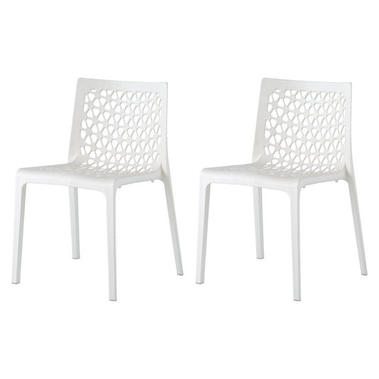 Set of Two White Heavy Duty Plastic Outdoor Stacking Dining Chairs HomeRoots