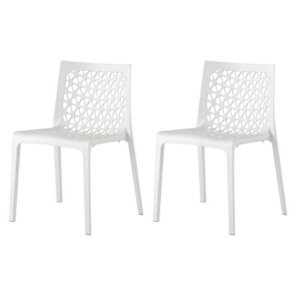 Set of Two White Heavy Duty Plastic Outdoor Stacking Dining Chairs HomeRoots