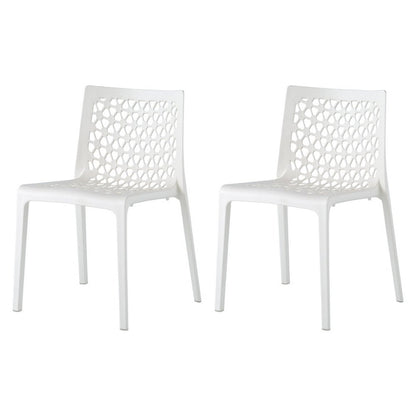 Set of Two White Heavy Duty Plastic Outdoor Stacking Dining Chairs HomeRoots
