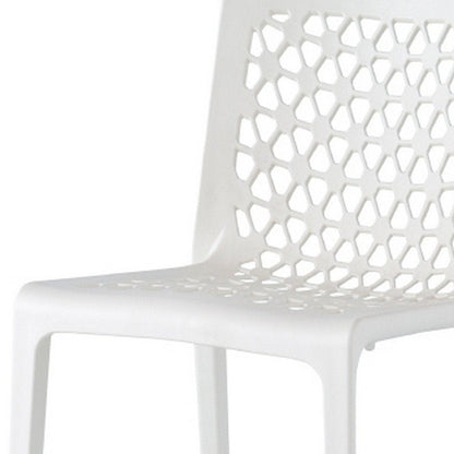 Set of Two White Heavy Duty Plastic Outdoor Stacking Dining Chairs HomeRoots