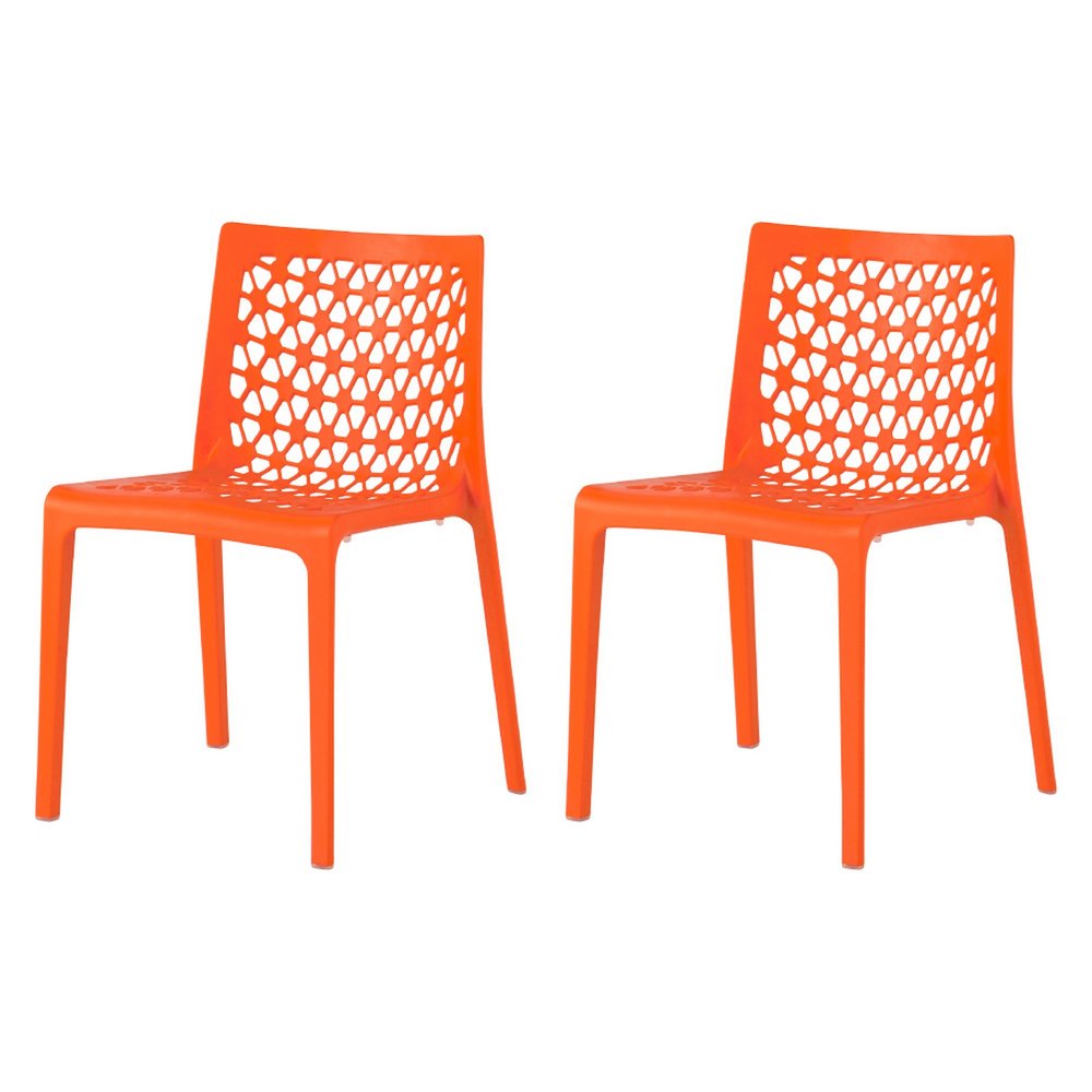 Set of Two Orange Heavy Duty Plastic Outdoor Stacking Dining Chairs HomeRoots