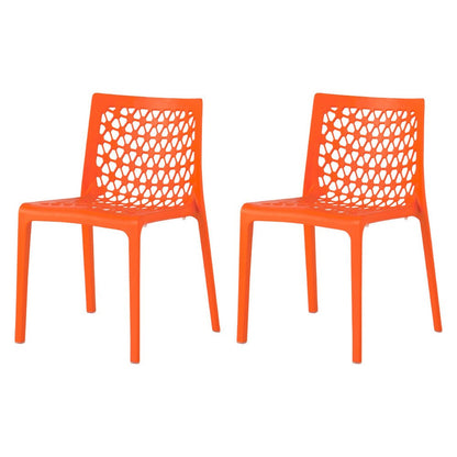 Set of Two Orange Heavy Duty Plastic Outdoor Stacking Dining Chairs HomeRoots