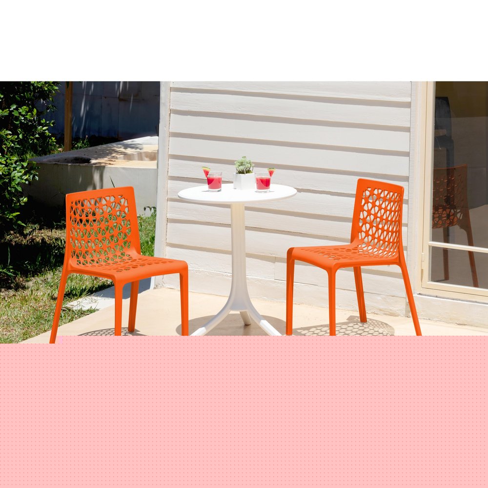 Set of Two Orange Heavy Duty Plastic Outdoor Stacking Dining Chairs HomeRoots