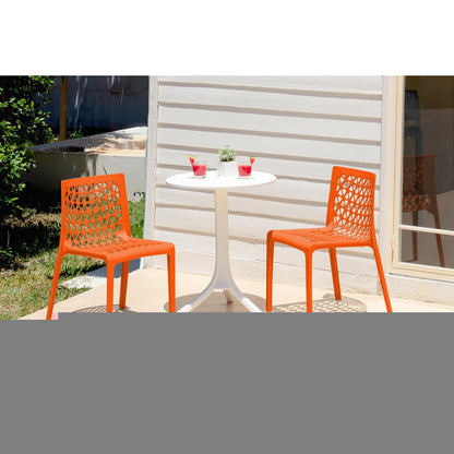 Set of Two Orange Heavy Duty Plastic Outdoor Stacking Dining Chairs HomeRoots