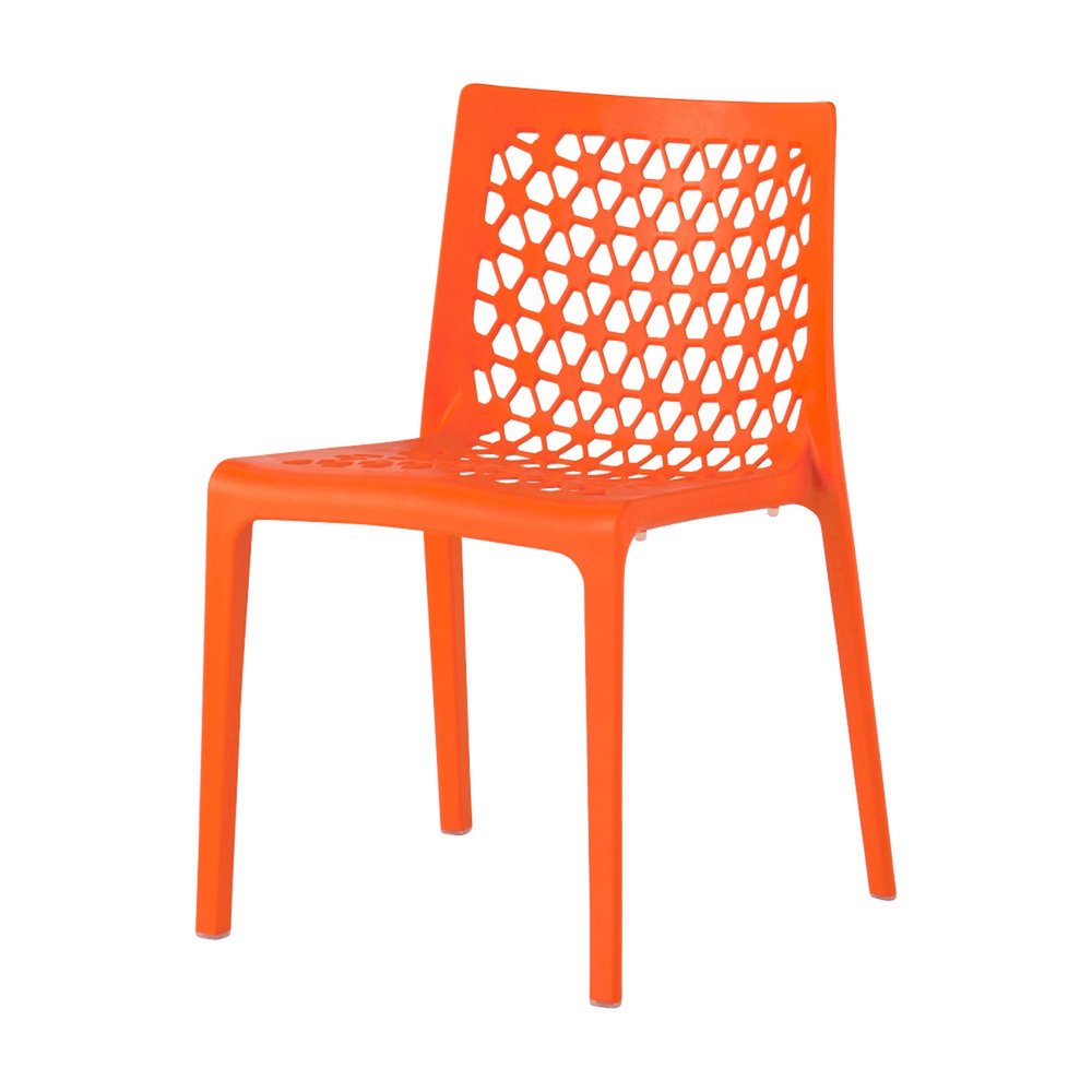 Set of Two Orange Heavy Duty Plastic Outdoor Stacking Dining Chairs HomeRoots