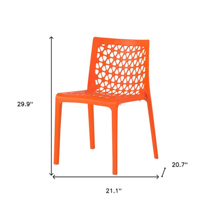 Set of Two Orange Heavy Duty Plastic Outdoor Stacking Dining Chairs HomeRoots