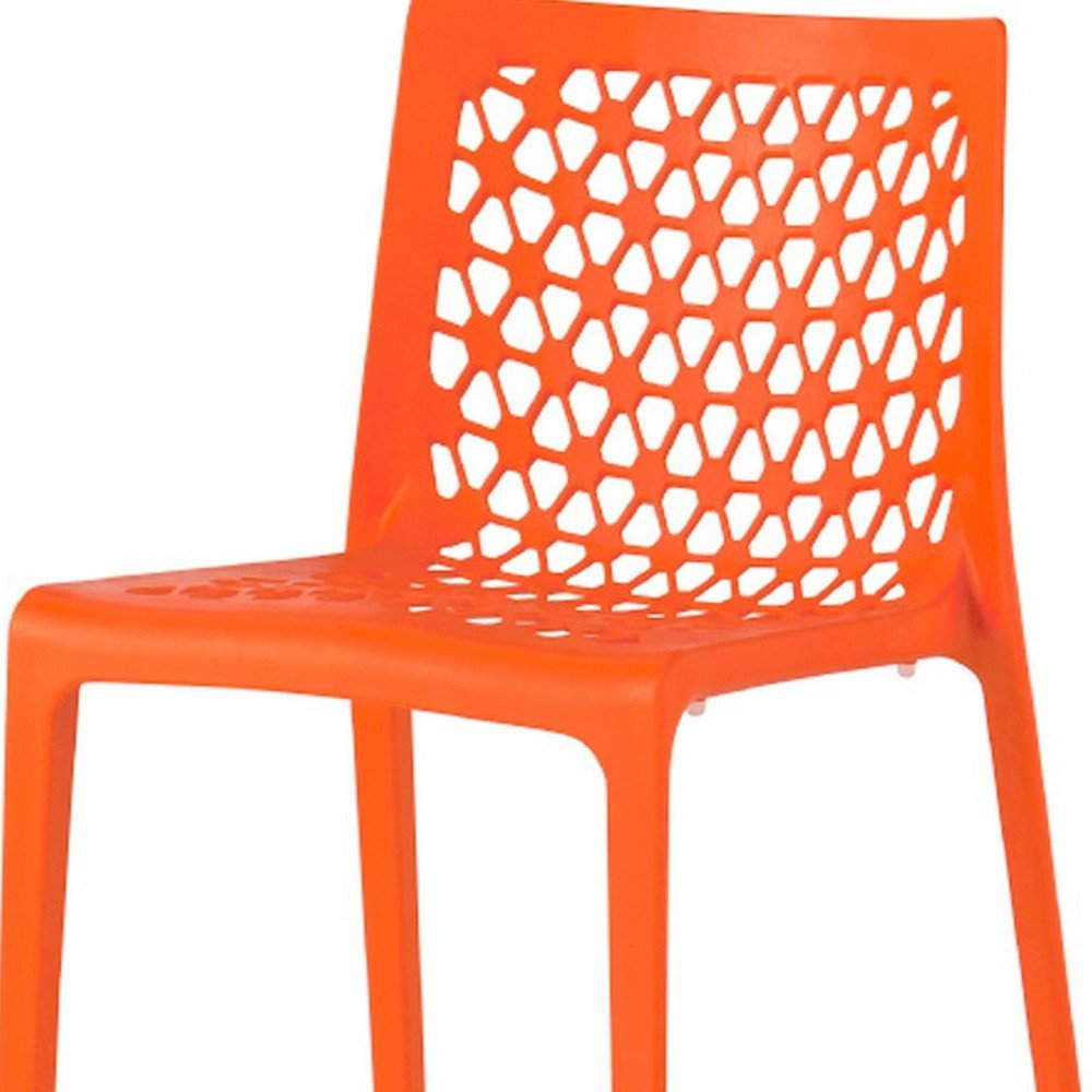 Set of Two Orange Heavy Duty Plastic Outdoor Stacking Dining Chairs HomeRoots