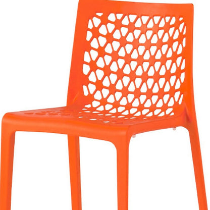 Set of Two Orange Heavy Duty Plastic Outdoor Stacking Dining Chairs HomeRoots