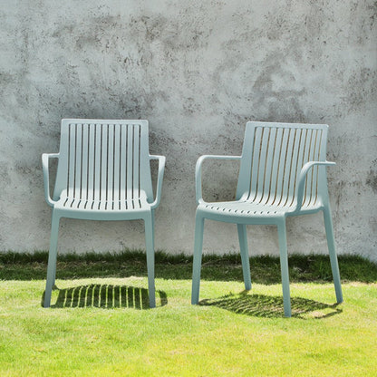 Set of Two Baby Blue Heavy Duty Plastic Outdoor Stacking Arm Chairs HomeRoots