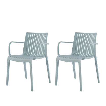 Set of Two Baby Blue Heavy Duty Plastic Outdoor Stacking Arm Chairs HomeRoots