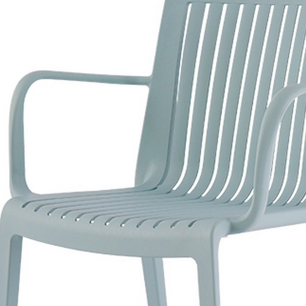 Set of Two Baby Blue Heavy Duty Plastic Outdoor Stacking Arm Chairs — view 3