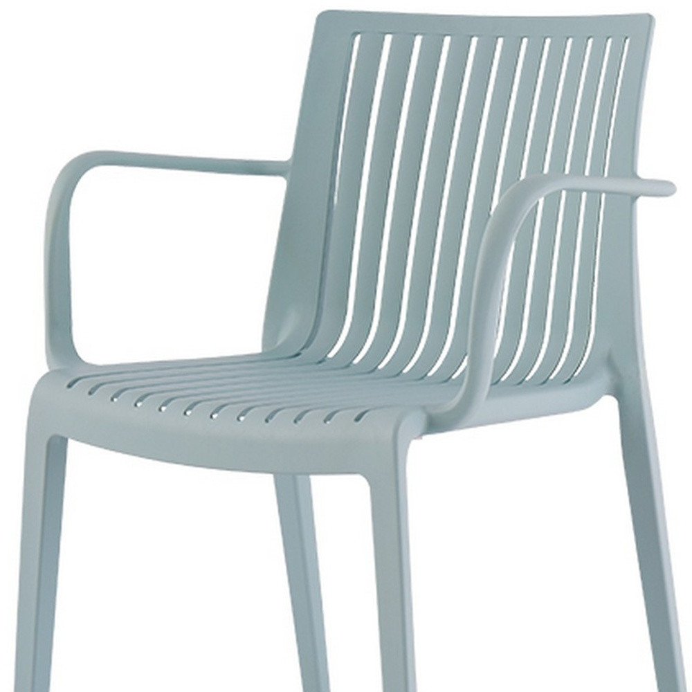 Set of Two Baby Blue Heavy Duty Plastic Outdoor Stacking Arm Chairs HomeRoots
