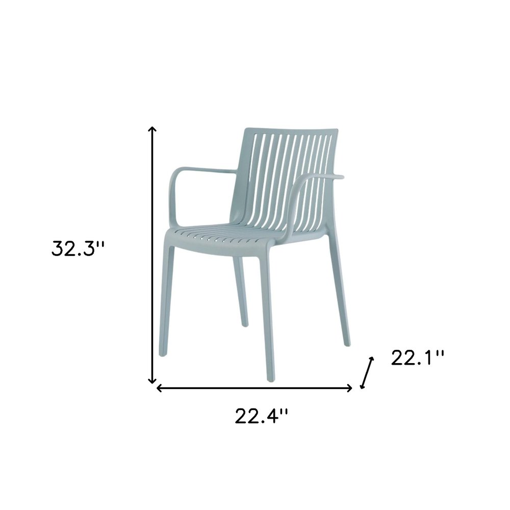 Set of Two Baby Blue Heavy Duty Plastic Outdoor Stacking Arm Chairs — view 6