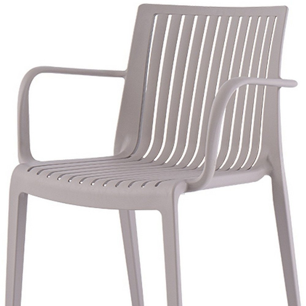 Set of Two Taupe Heavy Duty Plastic Outdoor Stacking Arm Chairs HomeRoots