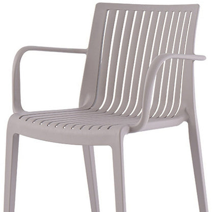 Set of Two Taupe Heavy Duty Plastic Outdoor Stacking Arm Chairs HomeRoots