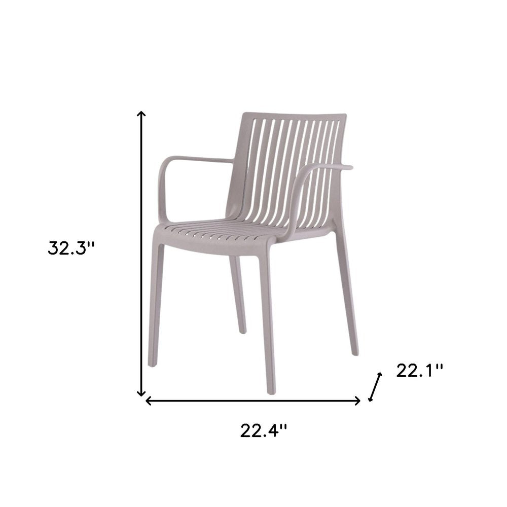 Set of Two Taupe Heavy Duty Plastic Outdoor Stacking Arm Chairs HomeRoots