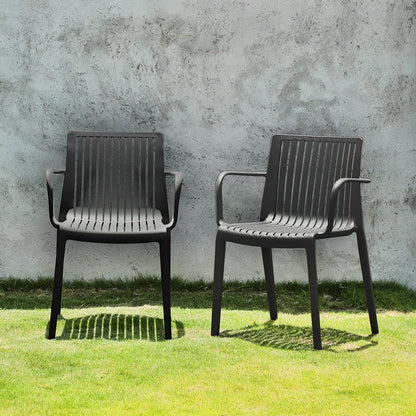 Set of Two Black Heavy Duty Plastic Outdoor Stacking Arm Chairs HomeRoots