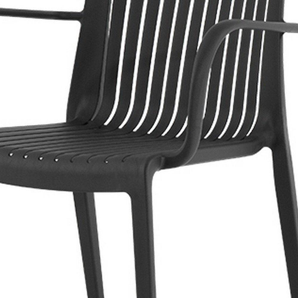 Set of Two Black Heavy Duty Plastic Outdoor Stacking Arm Chairs HomeRoots