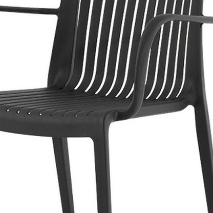 Set of Two Black Heavy Duty Plastic Outdoor Stacking Arm Chairs HomeRoots
