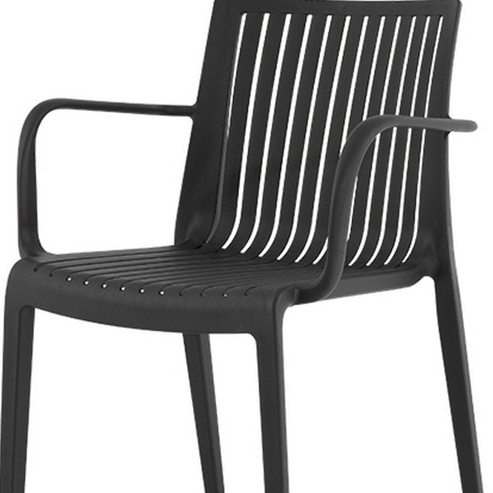 Set of Two Black Heavy Duty Plastic Outdoor Stacking Arm Chairs HomeRoots