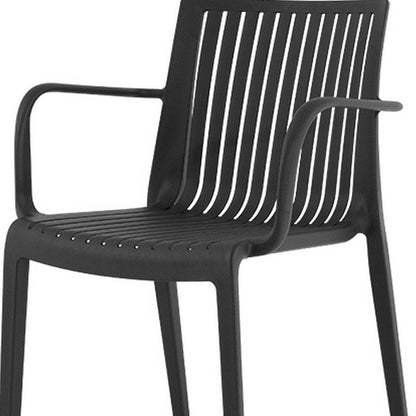 Set of Two Black Heavy Duty Plastic Outdoor Stacking Arm Chairs HomeRoots
