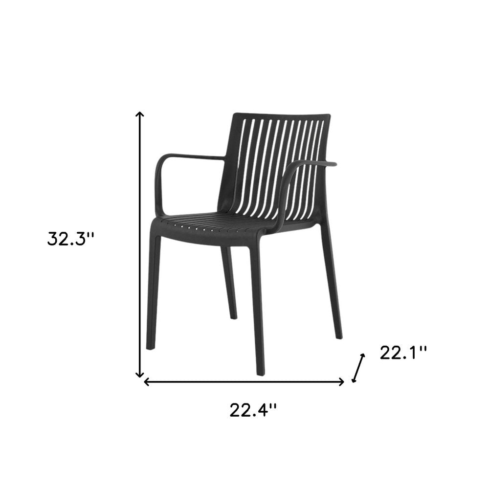 Set of Two Black Heavy Duty Plastic Outdoor Stacking Arm Chairs HomeRoots