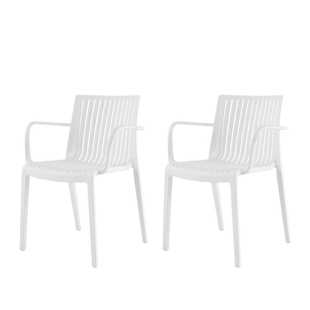 Set of Two White Heavy Duty Plastic Outdoor Stacking Arm Chairs HomeRoots