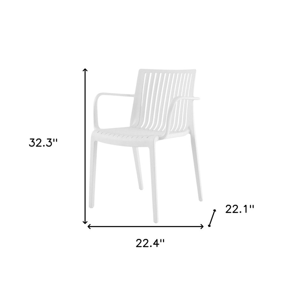 Set of Two White Heavy Duty Plastic Outdoor Stacking Arm Chairs HomeRoots