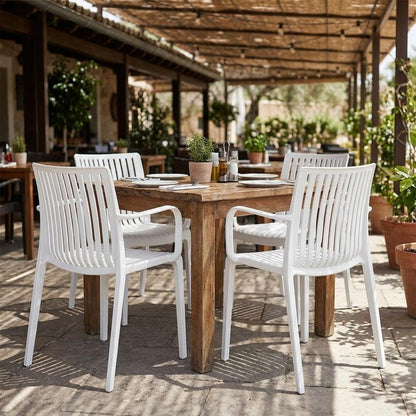 Set of Two Taupe Heavy Duty Plastic Outdoor Stacking Arm Chairs HomeRoots