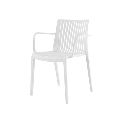 Set of Two White Heavy Duty Plastic Outdoor Stacking Arm Chairs HomeRoots