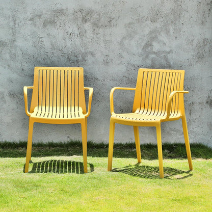 Set of Two Yellow Heavy Duty Plastic Outdoor Stacking Arm Chairs HomeRoots