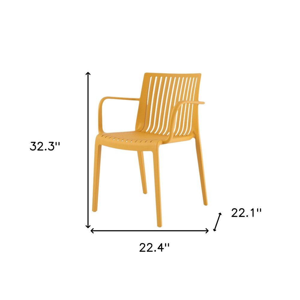 Set of Two Yellow Heavy Duty Plastic Outdoor Stacking Arm Chairs HomeRoots